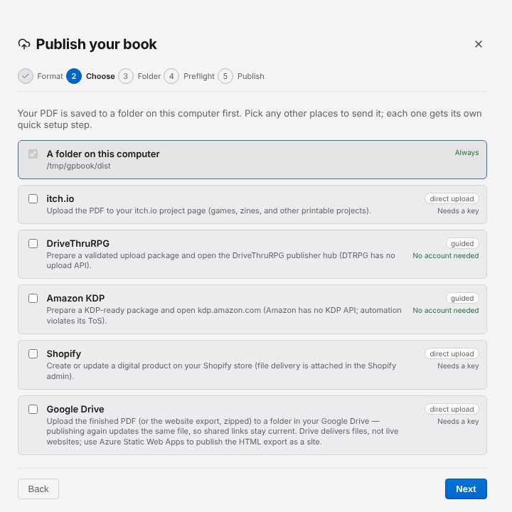 The Choose step for a PDF: a folder on this computer is always included