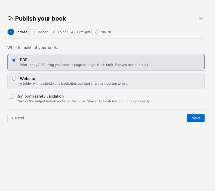 Publish your book, Format step: PDF or Website