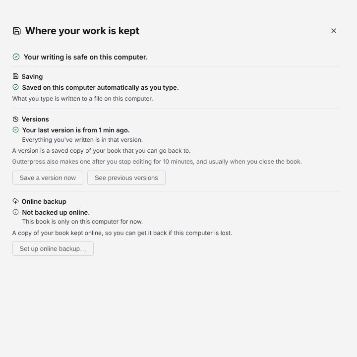 Where your work is kept: Saving, Versions and Online backup